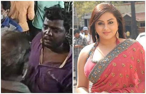 ബിജെപി പ്രവര്‍ത്തകര്‍ യുവാവിനെ തടഞ്ഞു വച്ചിരിക്കുന്നതിന്റെ ചിത്രം, നമിത