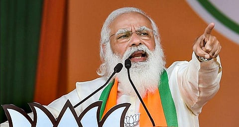 പശ്ചിമ ബം​ഗാളിലെ ബിജെപി റാലിയിൽ സംസാരിക്കുന്ന പ്രധാനമന്ത്രി നരേന്ദ്ര മോദി/ പിടിഐ