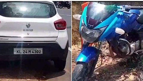 അപകടത്തില്‍പ്പെട്ട കാറും ബൈക്കും/ ടെലിവിഷന്‍ ചിത്രം