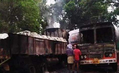 മണ്ണാര്‍ക്കാട് ചരക്ക് ലോറിയും ടാങ്കറും കൂട്ടിയിടിച്ച് അപകടം/വീഡിയോ ദൃശ്യം