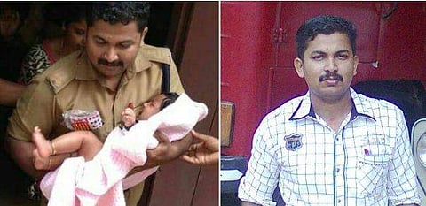 പ്രളയത്തിൽപ്പെട്ട മൂന്ന് മാസം പ്രായമുള്ള കുഞ്ഞിനെ രക്ഷപ്പെടുത്തി പുറത്തെത്തിക്കുന്ന വിനീത്/ ഫെയ്സ്ബുക്ക്