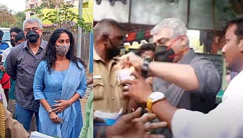 ശാലിനിക്കൊപ്പം വോട്ട് ചെയ്യാൻ നിൽക്കുന്ന അജിത്ത്/ ട്വിറ്റർ, ആരാധകന്റെ ഫോൺ തട്ടിപ്പറിക്കുന്നു/ വിഡിയോ ദൃശ്യം