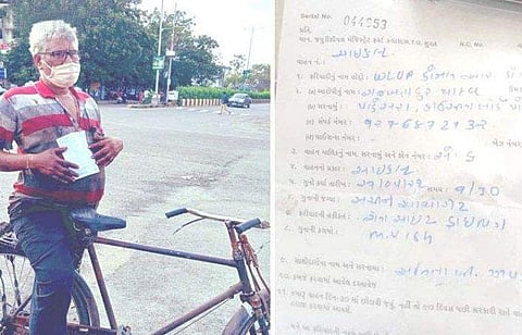 നിയമം ലംഘിച്ച് സൈക്കിള്‍ ഓടിച്ചതിന് പിഴ ലഭിച്ച രാജ് ബഹ്ദൂര്‍ യാദവ്‌