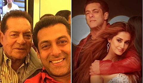 സൽമാൻ ഖാൻ അച്ഛൻ സലിം ഖാനൊപ്പം, രാധെ പോസ്റ്റർ/ ഫേയ്സ്ബുക്ക്