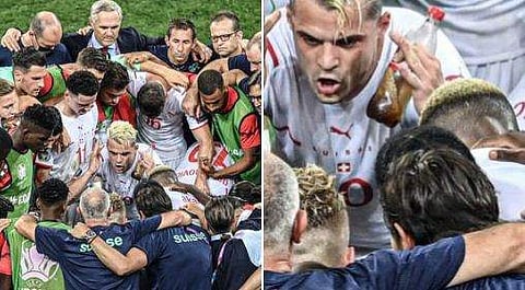 പെനാല്‍റ്റി ഷൂട്ടൗട്ടിന് മുന്‍പ് സഹതാരങ്ങളുടെ സംസാരിക്കുന്ന ഷാക്ക/ഫോട്ടോ: ട്വിറ്റര്‍