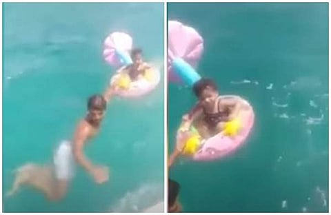 കുഞ്ഞിനെ രക്ഷിക്കുന്ന വീഡിയോയില്‍ നിന്ന്‌