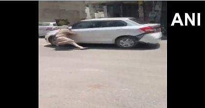 പൊലീസുകാരനെ വലിച്ചിഴക്കുന്ന കാര്‍, എഎന്‍ഐ