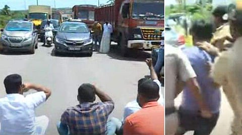 തലപ്പാടിയില്‍ നാട്ടുകാര്‍ റോഡ് ഉപരോധിക്കുന്നു / ടെലിവിഷന്‍ ചിത്രം