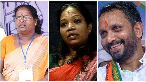 സി കെ ജാനു, പ്രസീത അഴീക്കോട്, കെ സുരേന്ദ്രന്‍ / ഫയല്‍