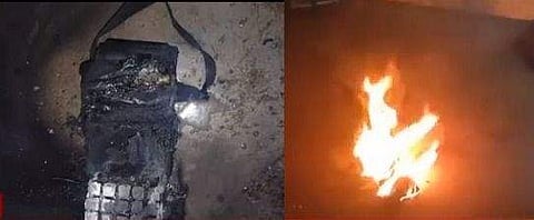 തീപിടിച്ച് പൊട്ടിത്തെറിച്ച ടിക്കറ്റ് മെഷീൻ/ ടെലിവിഷൻ ദൃശ്യം