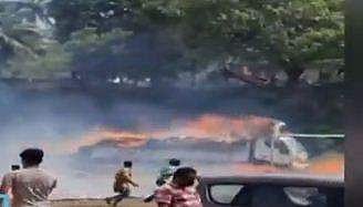 ലോറിക്ക് തീപിടിച്ചതിന്റെ വീഡിയോ ദൃശ്യം