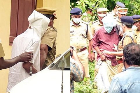 ഷാഫിയെയും ഭഗവല്‍ സിങിനെയും വീട്ടില്‍ തെളിവെടുപ്പിന് കൊണ്ടുവന്നപ്പോള്‍/ ന്യൂ ഇന്‍ഡ്യന്‍ എക്‌സ്പ്രസ്