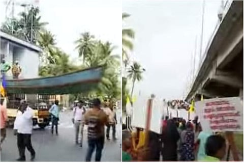 മത്സ്യത്തൊഴിലാളികളുടെ റോഡ് ഉപരോധസമരത്തില്‍ നിന്ന്/ ടിവി ദൃശ്യം