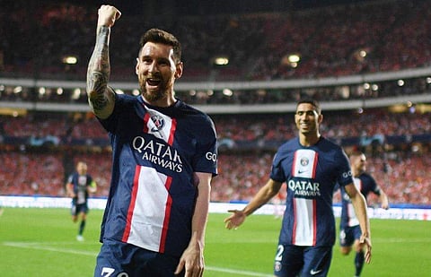 ബെന്‍ഫിക്കയ്‌ക്കെതിരെ ഗോള്‍ നേടിയ മെസിയുടെ ആഘോഷം/ഫോട്ടോ: എഎഫ്പി