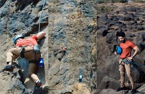 ടൊവിനോ തോമസ് പാറക്കെട്ട് കയറുന്നതിന്റെ വിഡിയോ സ്ക്രീൻഷോട്ട്