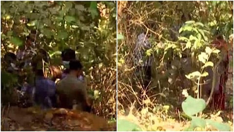 മൃതദേഹം കുഴിച്ചിട്ട സ്ഥലത്ത് പൊലീസ് പരിശോധന നടത്തുന്നു/ ടെലിവിഷന്‍ ദൃശ്യം