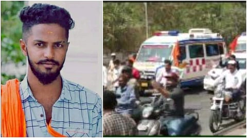 കൊല്ലപ്പെട്ട ഹർഷ, പോസ്റ്റ് മോർട്ടത്തിന് ശേഷം മൃതദേഹം വിലാപയാത്രയായി കൊണ്ടു വരുന്നു/ എഎൻഐ