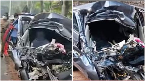 അപകടത്തില്‍ തകര്‍ന്ന കാര്‍/ ടെലിവിഷന്‍ ദൃശ്യം