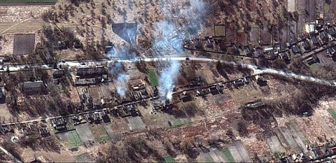 റഷ്യൻ സൈനിക വ്യൂഹം കീവ് ലക്ഷ്യമാക്കി നീങ്ങുന്നതിന്റെ സൈറ്റലൈറ്റ് ചിത്രം/ പിടിഐ