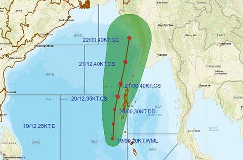 ബംഗാള്‍ ഉള്‍ക്കടലില്‍ ന്യൂനമര്‍ദ്ദത്തിന്റെ സഞ്ചാരപഥം