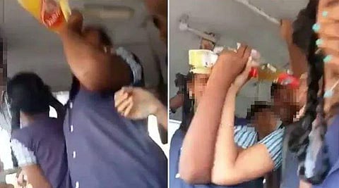 ബസില്‍ നിന്ന് വിദ്യാര്‍ഥിനികള്‍ മദ്യപിക്കുന്നതിന്റെ വീഡിയോ ദൃശ്യം