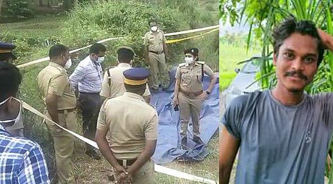 മൃതദേഹം കണ്ടിടത്ത് പൊലീസ് പരിശോധന നടത്തുന്നു, കൊല്ലപ്പെട്ട ബാബു