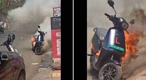 കത്തുന്ന ഇലക്ട്രിക് സ്‌കൂട്ടറിന്റെ വീഡിയോ ദൃശ്യം