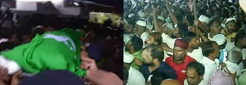 ഹൈദരലി ശിഹാബ് തങ്ങളുടെ മൃതദേഹം മലപ്പുറത്ത് എത്തിച്ചപ്പോള്‍/വീഡിയോ സ്‌ക്രീന്‍ഷോട്ട് 