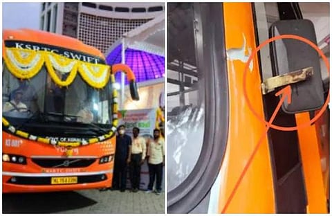 കെഎസ്ആര്‍ടിസി സ്വിഫ്റ്റ് ബസിന്റെ ആദ്യ സര്‍വീസ്, അപകടത്തില്‍പ്പെട്ട ബസ്