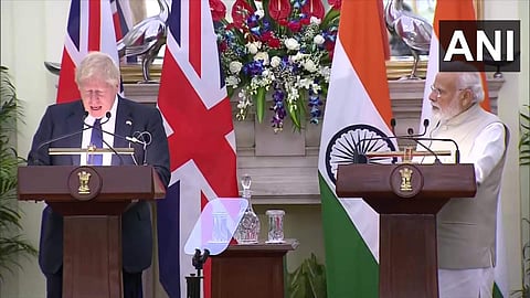 ഇന്ത്യന്‍ പ്രധാനമന്ത്രി നരേന്ദ്രമോദിയും ബ്രിട്ടീഷ് പ്രധാനമന്ത്രി ബോറിസ് ജോണ്‍സണും , എഎന്‍ഐ