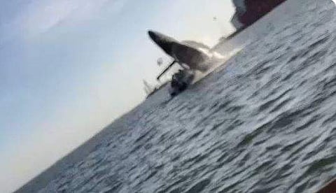 വായുവിലേക്ക് ഉയര്‍ന്നുപൊങ്ങുന്ന തിമിംഗലത്തിന്റെ ദൃശ്യം