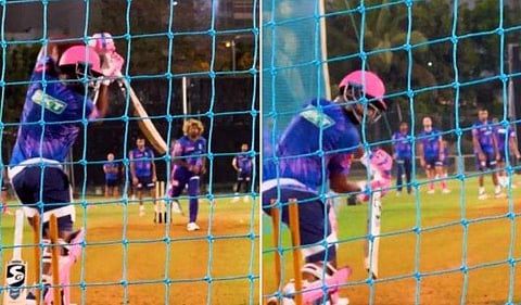 നെറ്റ്‌സില്‍ പരിശീലനം നടത്തുന്ന സഞ്ജു സാംസണ്‍/വീഡിയോ ദൃശ്യം