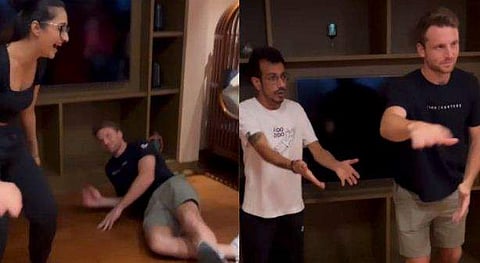 ധനശ്രീക്കൊപ്പം ചുവടുവെച്ച് ചഹലും ബട്ട്‌ലറും/വീഡിയോ ദൃശ്യം