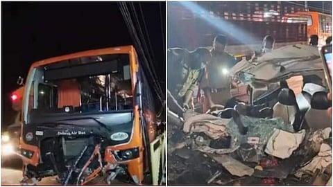 സ്വിഫ്റ്റ് ബസും കാറും കൂട്ടിയിടിച്ച് അപകടം' ടിവി ദൃശ്യം