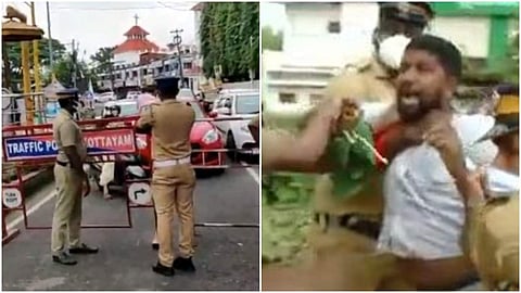 പൊലീസ് സുരക്ഷ, ബിജെപി പ്രതിഷേധം/ ടിവി ദൃശ്യം