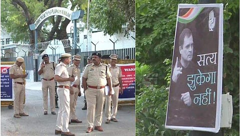 ഇഡി ഓഫിസിന് മുന്നിൽ പൊലീസ് സുരക്ഷ, രാഹുൽ ​ഗാന്ധിയെ പിന്തുണച്ചുകൊണ്ട് പോസ്റ്റർ/ എഎൻഐ