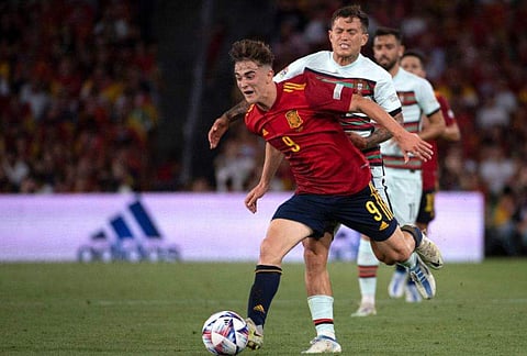 സ്‌പെയ്ന്‍ മധ്യനിര താരം ഗവിയുടെ മുന്നേറ്റം/ഫോട്ടോ: എഎഫ്പി