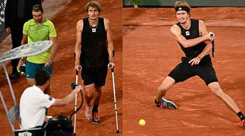 ഫ്രഞ്ച് ഓപ്പണ്‍ സെമിയില്‍ പരിക്കേറ്റ സ്വരേവിനൊപ്പം നദാല്‍/ഫോട്ടോ: എഎഫ്പി