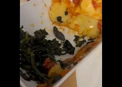 വിമാനത്തിലെ ഭക്ഷണത്തില്‍ കണ്ടെത്തിയ പാമ്പിന്റെ തലയുടെ ദൃശ്യം