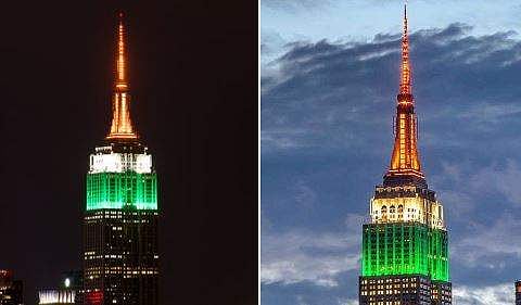 എംപയര്‍ സ്റ്റേറ്റ് ബില്‍ഡിങ് മൂവര്‍ണത്തില്‍ തിളങ്ങുന്നു, ഫയല്‍ ചിത്രം/  ട്വിറ്റര്‍