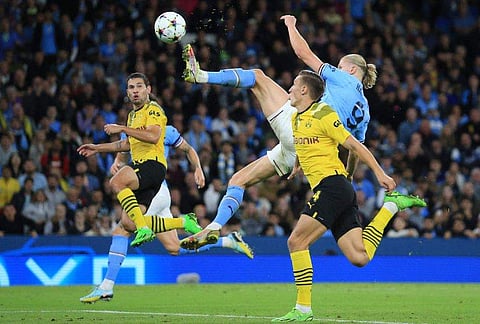 ഡോര്‍ട്ട്മുണ്ടിനെതിരെ ഗോള്‍ നേടുന്ന എര്‍ലിങ് ഹാലന്‍ഡ്/ഫോട്ടോ: എഎഫ്പി
