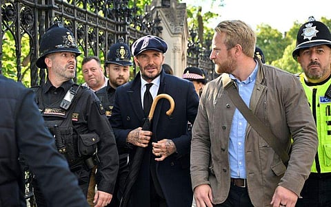 ബ്രിട്ടീഷ് രാജ്ഞിക്ക് അന്തിമോപചാരം അര്‍പ്പിക്കാന്‍ എത്തിയ ഡേവിഡ് ബെക്കാം/ഫോട്ടോ: എഎഫ്പി