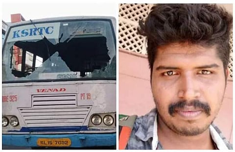 ആക്രമണത്തില്‍ തകര്‍ന്ന കെഎസ്ആര്‍ടിസി ബസ്, അറസ്റ്റിലായ സനോജ്