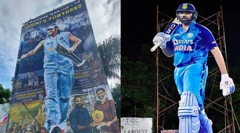 രോഹിത്തിന്റേയും ധോനിയുടേയും ഫ്‌ളെക്‌സുകളുമായി ആരാധകര്‍/ഫോട്ടോ: ട്വിറ്റര്‍