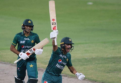 അഫ്ഗാനെതിരായ ജയം ആഘോഷിക്കുന്ന നസീം ഷാ/ഫോട്ടോ: എഎഫ്പി