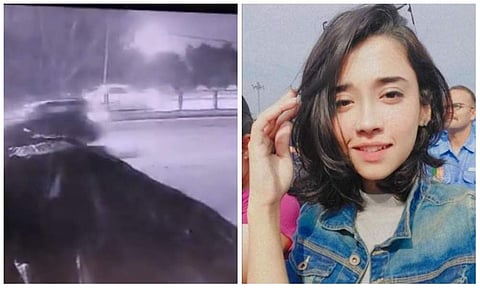 ഇടിച്ചിട്ട കാറും അപകടത്തില്‍ പരിക്കേറ്റ യുവതിയും