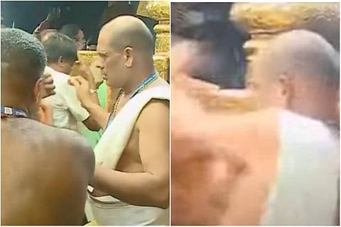 ഭക്തരെ പിടിച്ചു തള്ളുന്നു/ വീഡിയോ ദൃശ്യത്തില്‍ നിന്ന്‌