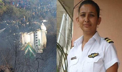 വിമാന അപകടം/ ചിത്രം; പിടിഐ, കോ പൈലറ്റ് അഞ്ജു ഖതിവാഡ/ ചിത്രം; ഫെയ്സ്ബുക്ക്