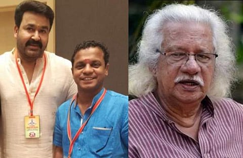 മോഹൻലാലും ധർമജനും/ ചിത്രം; ഫെയ്സ്ബുക്ക്, അടൂർ ​ഗോപാലകൃഷ്ണൻ/ ഫയൽ