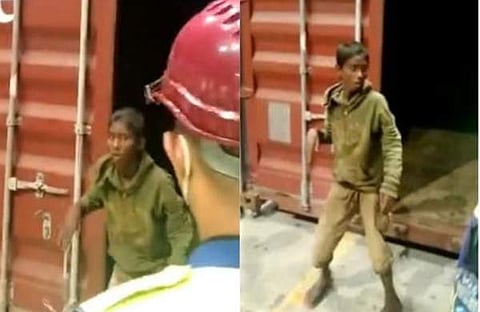 കണ്ടെയ്നറിൽ നിന്ന് ഇറങ്ങിവരുന്ന ബം​ഗ്ലാദേശി ബാലൻ/ വിഡിയോ സ്ക്രീൻഷോട്ട്